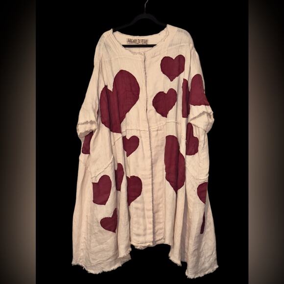 Magnolia Pearl Kimi Koat in Love ❤️ Linen Heart Appliqué Jacket, One Size, Rare - Picture 3 of 14